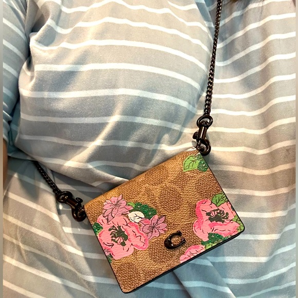 Coach Floral Print Wallet - Brown and Pink Crossbody - Picture 7 of 16